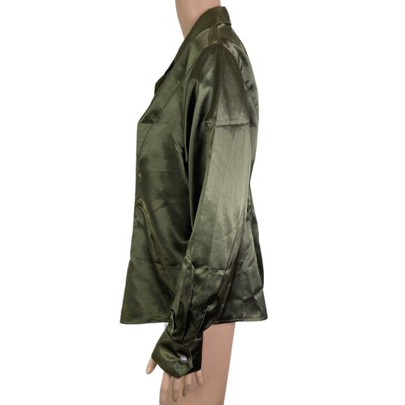vintage aurora designs shirt womens large Olive Satin button Front - Picture 10 of 12